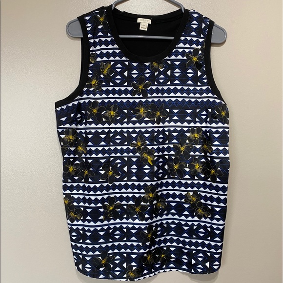 J.Crew Factory Navy Floral Silk Front Tank/Blouse - Picture 2 of 7
